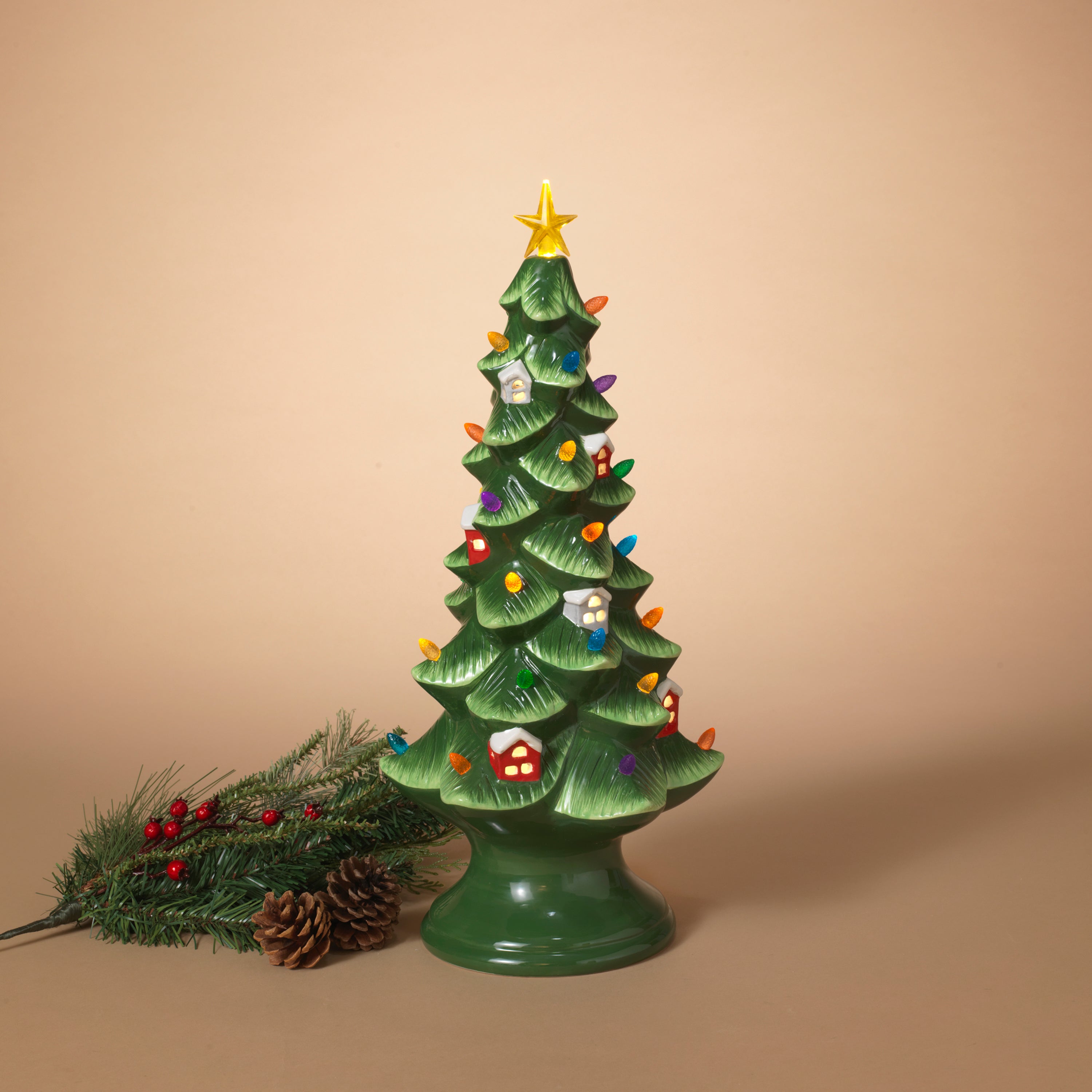 Welcoming 18.7 in H Battery Operated Lighted Ceramic Christmas Tree